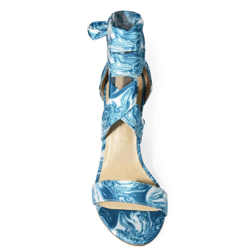 Wild Diva Satin Lace-Up Marble Block Heel Sandals